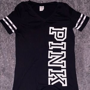PINK | black v neck tee